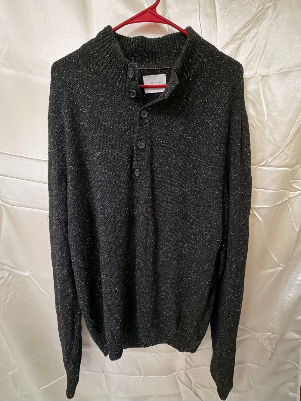 Billy Reid Men’s XL Italian Silk Wool Blend Henley Sweater Charcoal Flecked